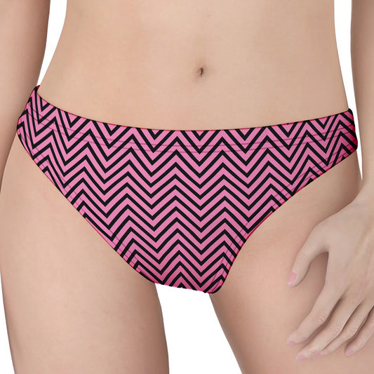 Pink And Black Zigzag Pattern Print Women's Thong