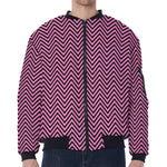 Pink And Black Zigzag Pattern Print Zip Sleeve Bomber Jacket