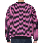 Pink And Black Zigzag Pattern Print Zip Sleeve Bomber Jacket