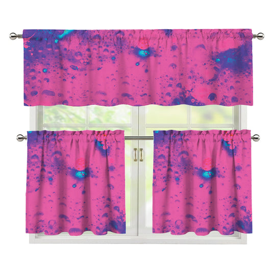 Pink And Blue Acid Melt Print 3 Piece Kitchen Curtains