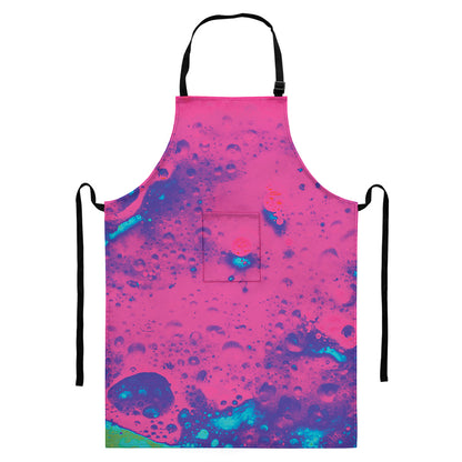 Pink And Blue Acid Melt Print Bib Apron With Pocket