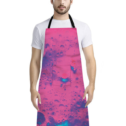 Pink And Blue Acid Melt Print Bib Apron With Pocket