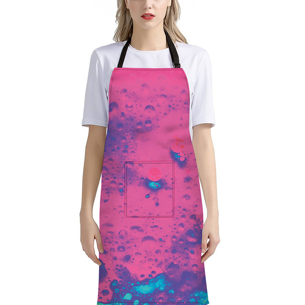 Pink And Blue Acid Melt Print Bib Apron With Pocket