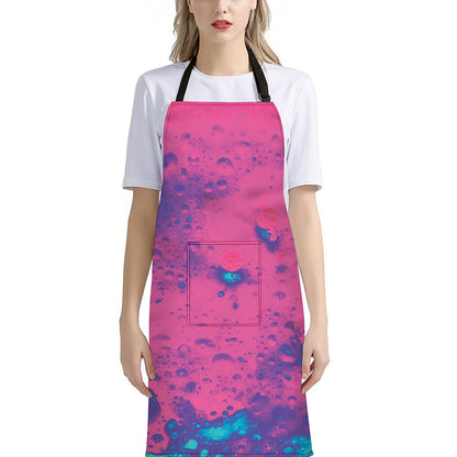 Pink And Blue Acid Melt Print Bib Apron With Pocket