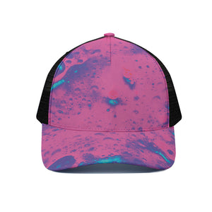 Pink And Blue Acid Melt Print Black Mesh Trucker Cap