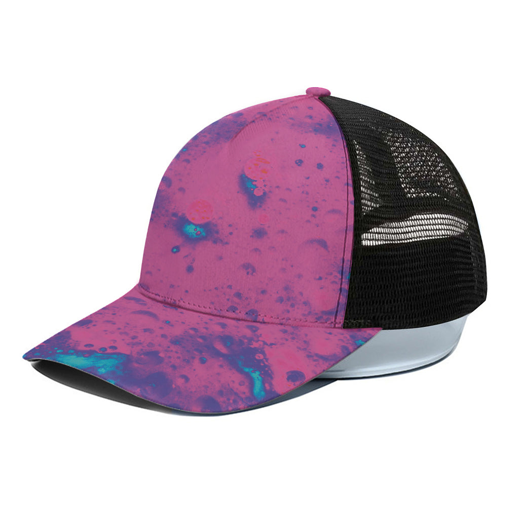 Pink And Blue Acid Melt Print Black Mesh Trucker Cap