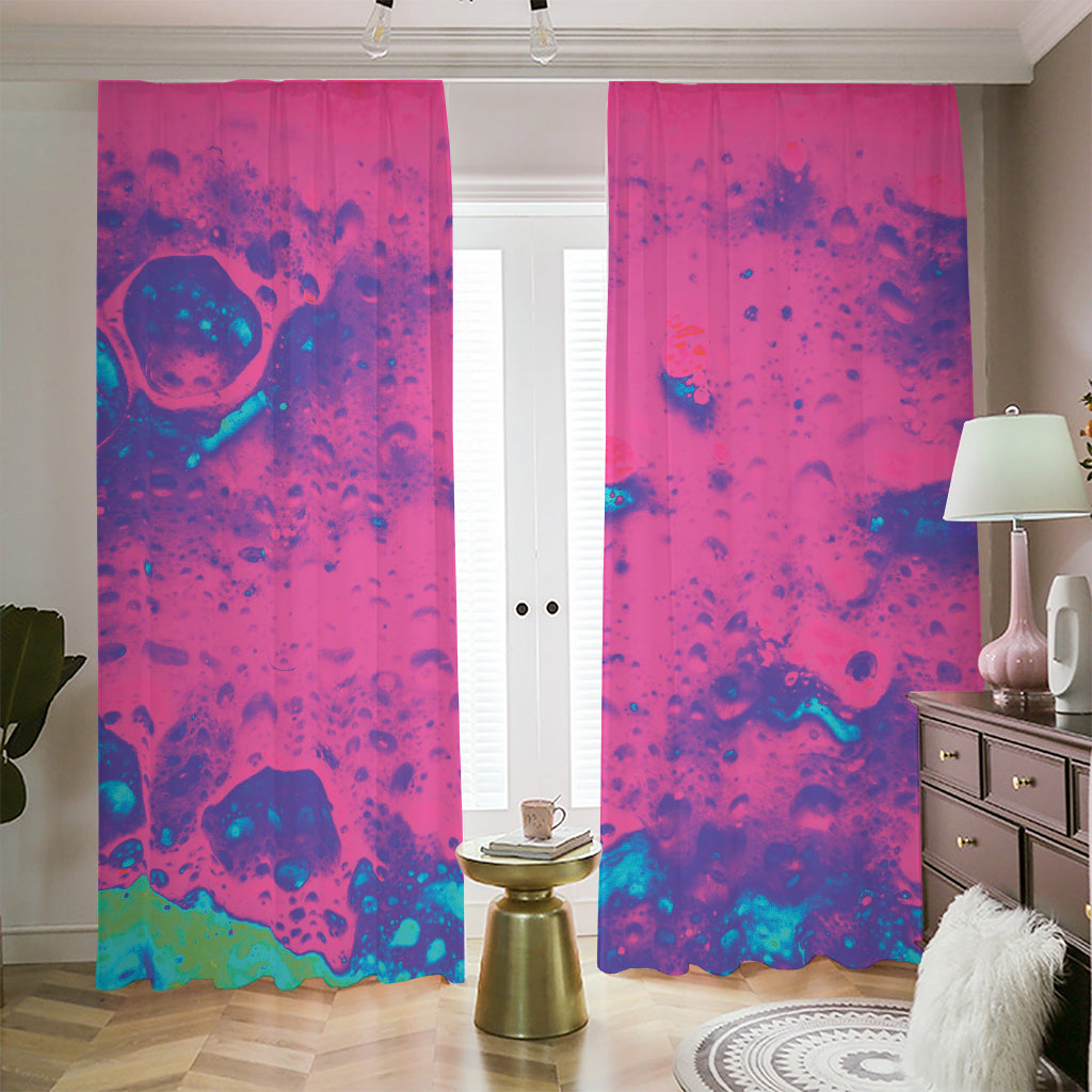 Pink And Blue Acid Melt Print Blackout Pencil Pleat Curtains