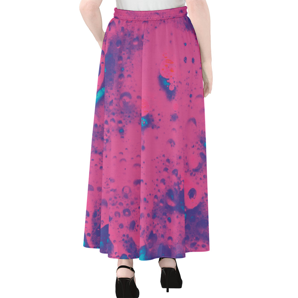 Pink And Blue Acid Melt Print Chiffon Maxi Skirt