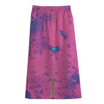 Pink And Blue Acid Melt Print Cotton Front Slit Maxi Skirt