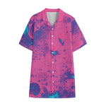 Pink And Blue Acid Melt Print Cotton Hawaiian Shirt