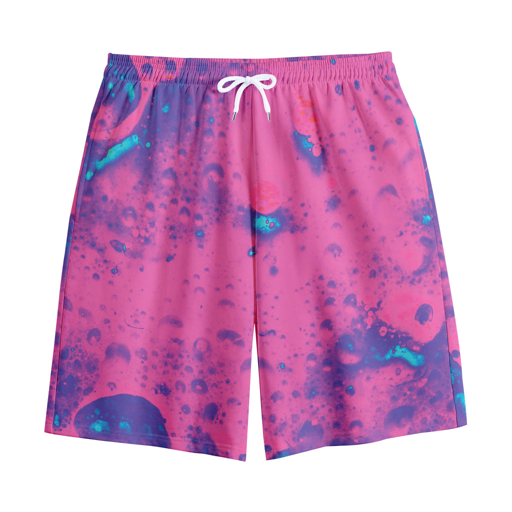 Pink And Blue Acid Melt Print Cotton Shorts