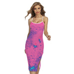 Pink And Blue Acid Melt Print Cross Back Cami Dress