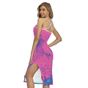 Pink And Blue Acid Melt Print Cross Back Cami Dress