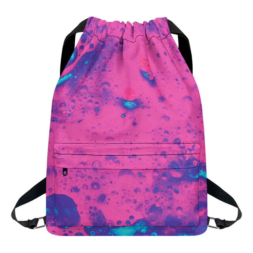 Pink And Blue Acid Melt Print Drawstring Backpack