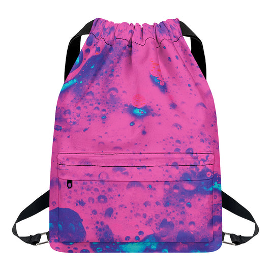 Pink And Blue Acid Melt Print Drawstring Backpack