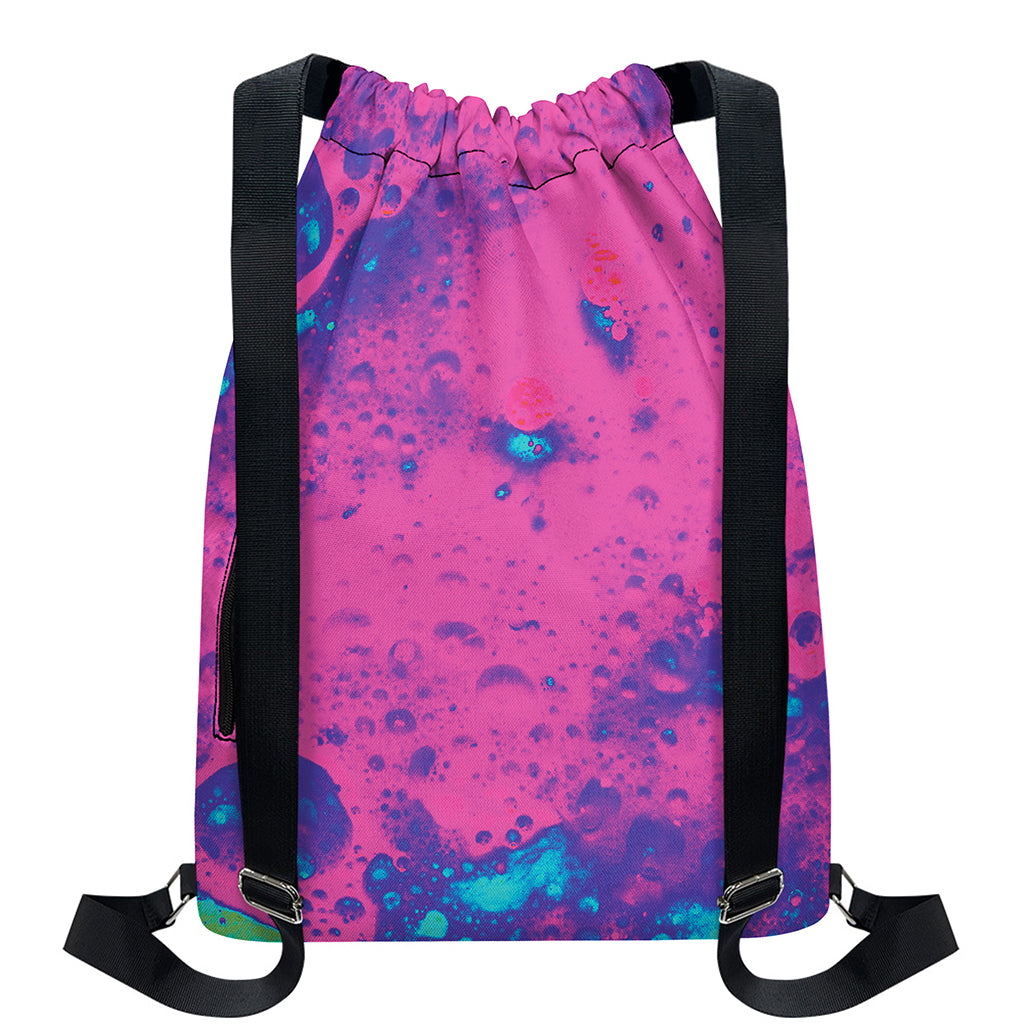 Pink And Blue Acid Melt Print Drawstring Backpack