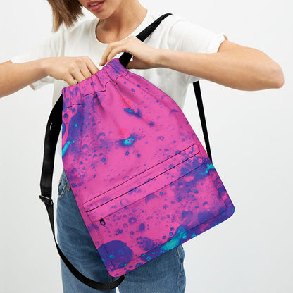 Pink And Blue Acid Melt Print Drawstring Backpack