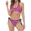 Pink And Blue Acid Melt Print Halter Scoop Tie Side Bikini