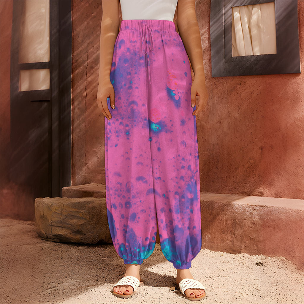 Pink And Blue Acid Melt Print Harem Pants