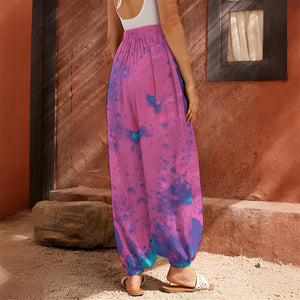 Pink And Blue Acid Melt Print Harem Pants