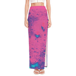 Pink And Blue Acid Melt Print High Slit Maxi Skirt