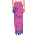 Pink And Blue Acid Melt Print High Slit Maxi Skirt