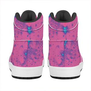 Pink And Blue Acid Melt Print High Top Leather Sneakers