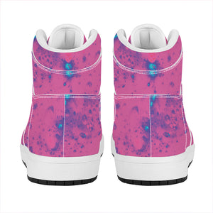 Pink And Blue Acid Melt Print High Top Leather Sneakers