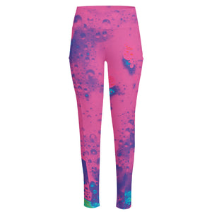 Pink And Blue Acid Melt Print High-Waisted Pocket Leggings