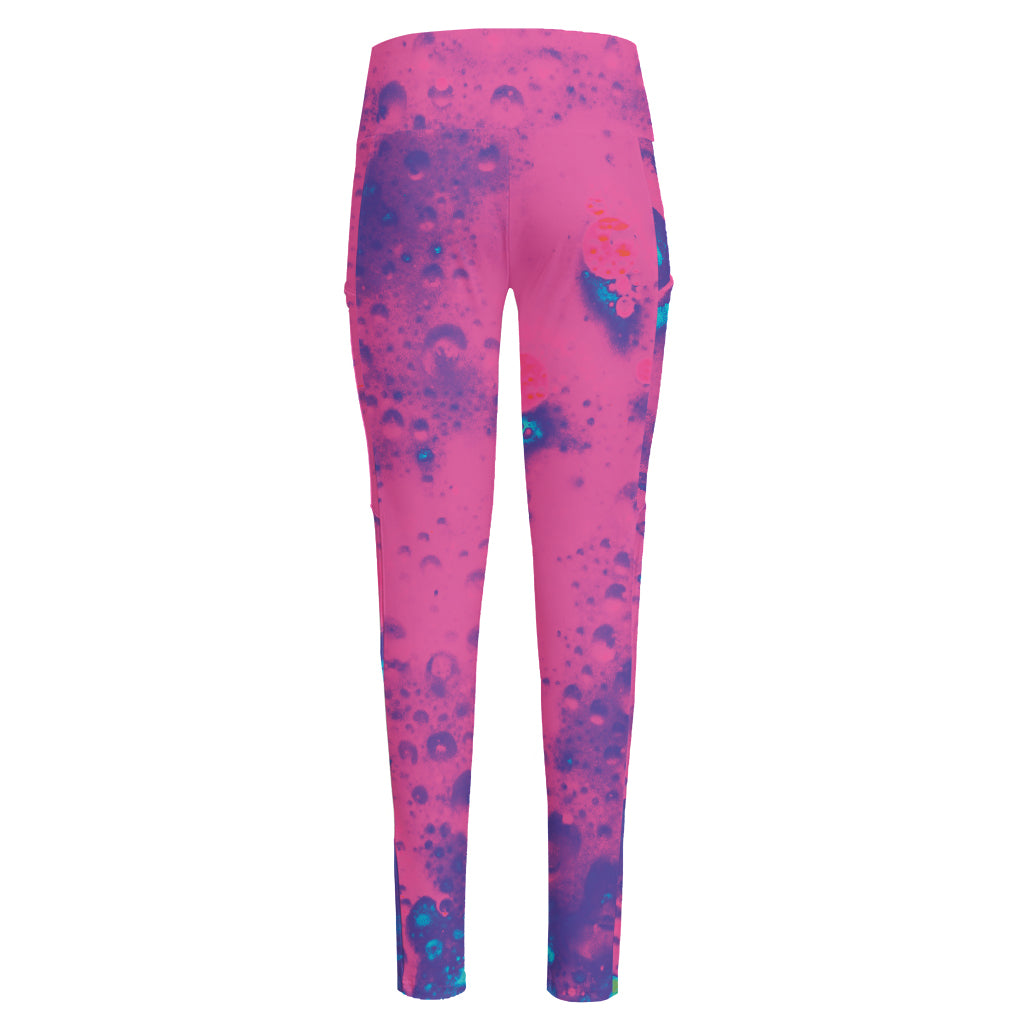 Pink And Blue Acid Melt Print High-Waisted Pocket Leggings