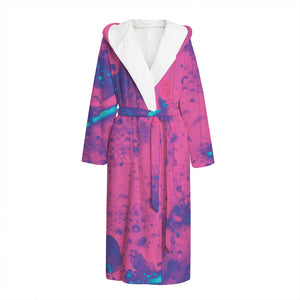 Pink And Blue Acid Melt Print Hooded Bathrobe