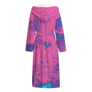 Pink And Blue Acid Melt Print Hooded Bathrobe