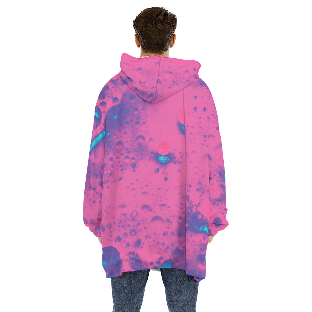 Pink And Blue Acid Melt Print Hoodie Blanket