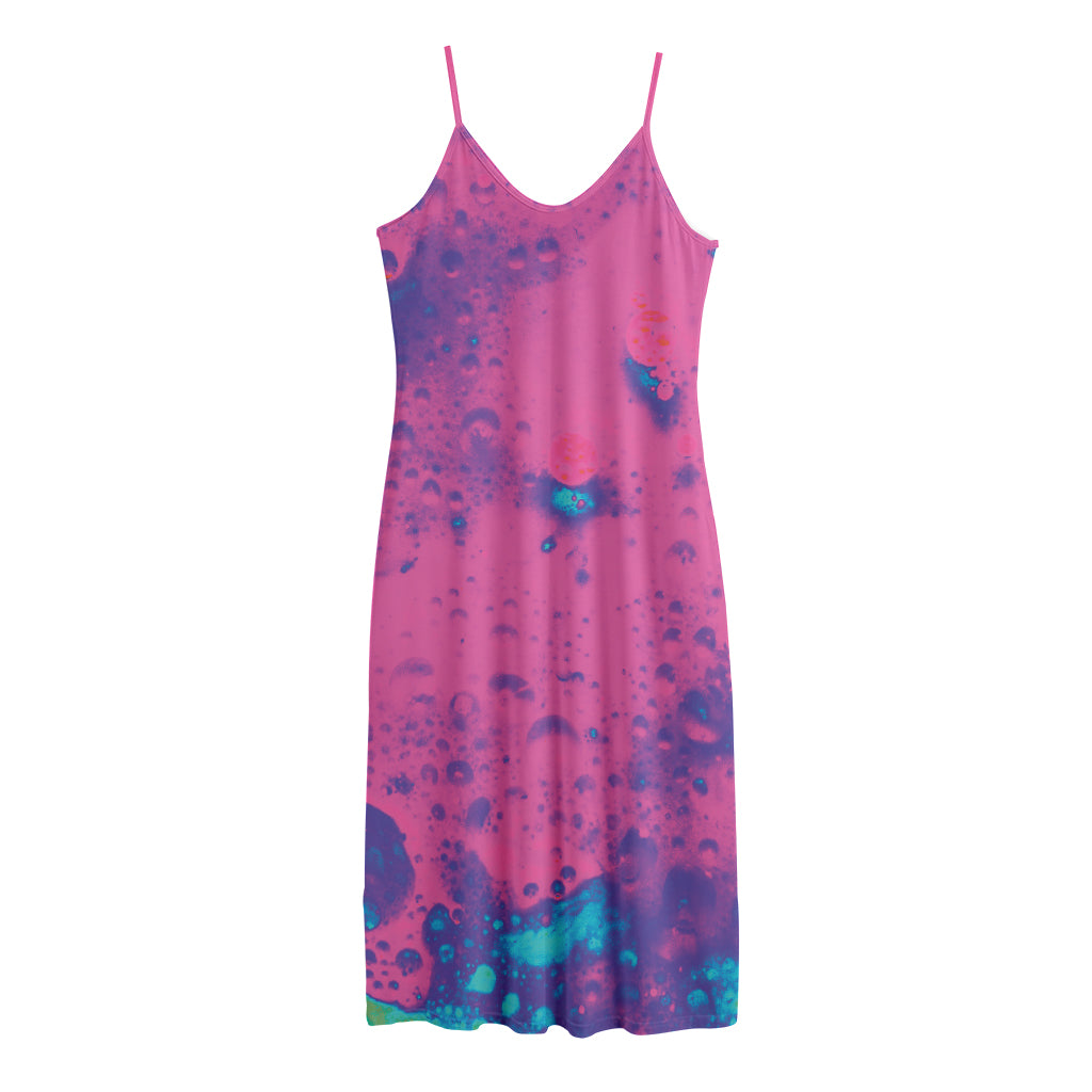 Pink And Blue Acid Melt Print Jersey Midi Cami Dress