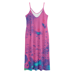 Pink And Blue Acid Melt Print Jersey Midi Cami Dress