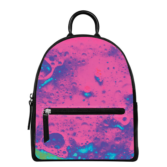 Pink And Blue Acid Melt Print Leather Backpack