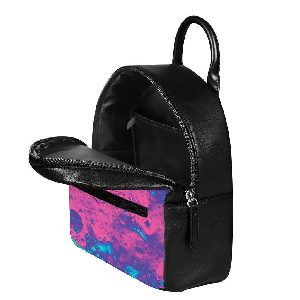 Pink And Blue Acid Melt Print Leather Backpack