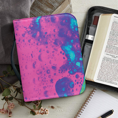 Pink And Blue Acid Melt Print Leather Bible Cover