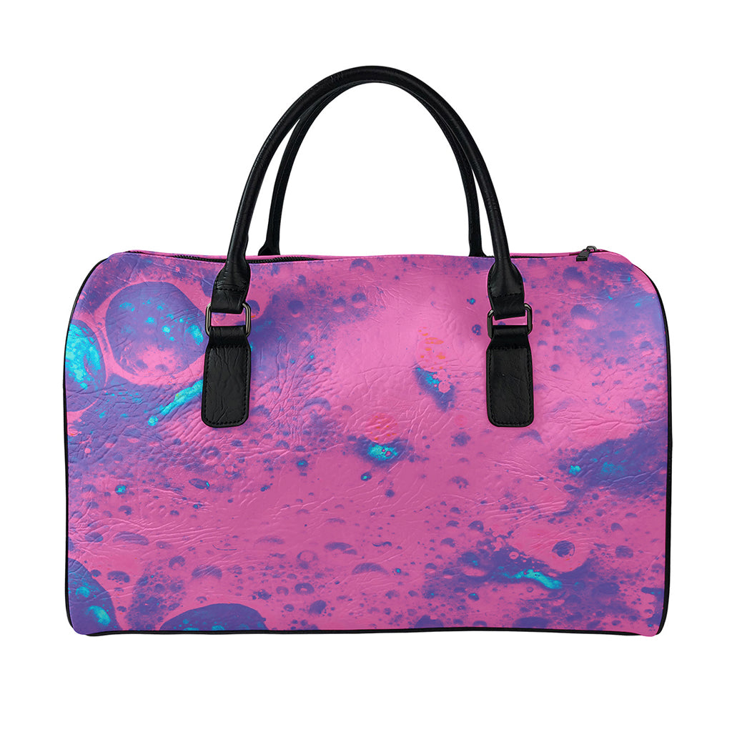 Pink And Blue Acid Melt Print Leather Duffle Bag