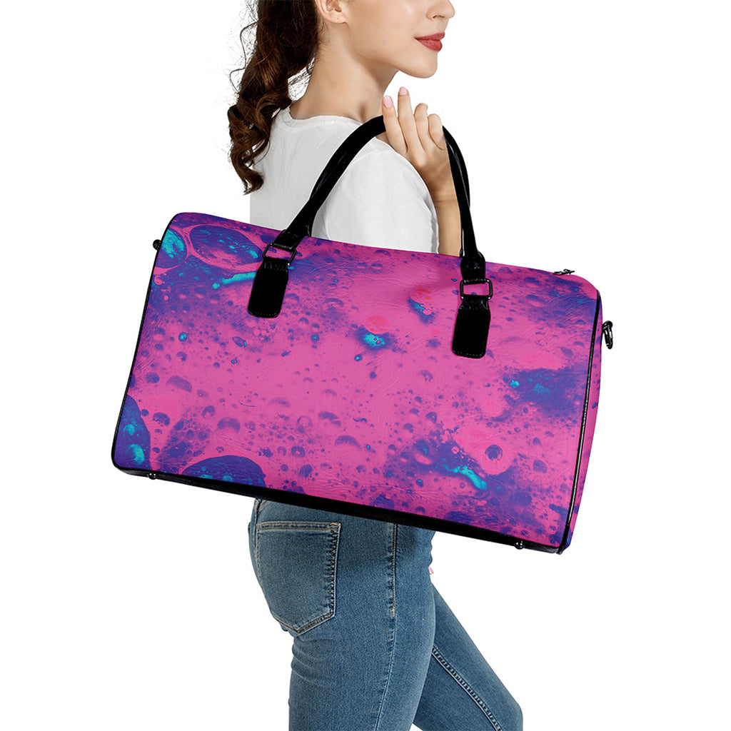 Pink And Blue Acid Melt Print Leather Duffle Bag