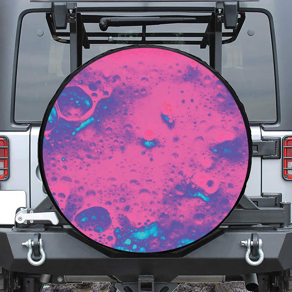 Pink And Blue Acid Melt Print Leather Spare Tire Cover