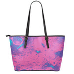 Pink And Blue Acid Melt Print Leather Tote Bag