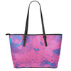 Pink And Blue Acid Melt Print Leather Tote Bag