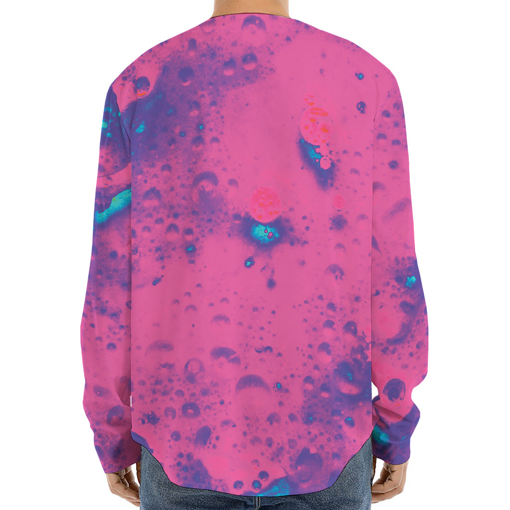 Pink And Blue Acid Melt Print Long Sleeve Baseball Jersey