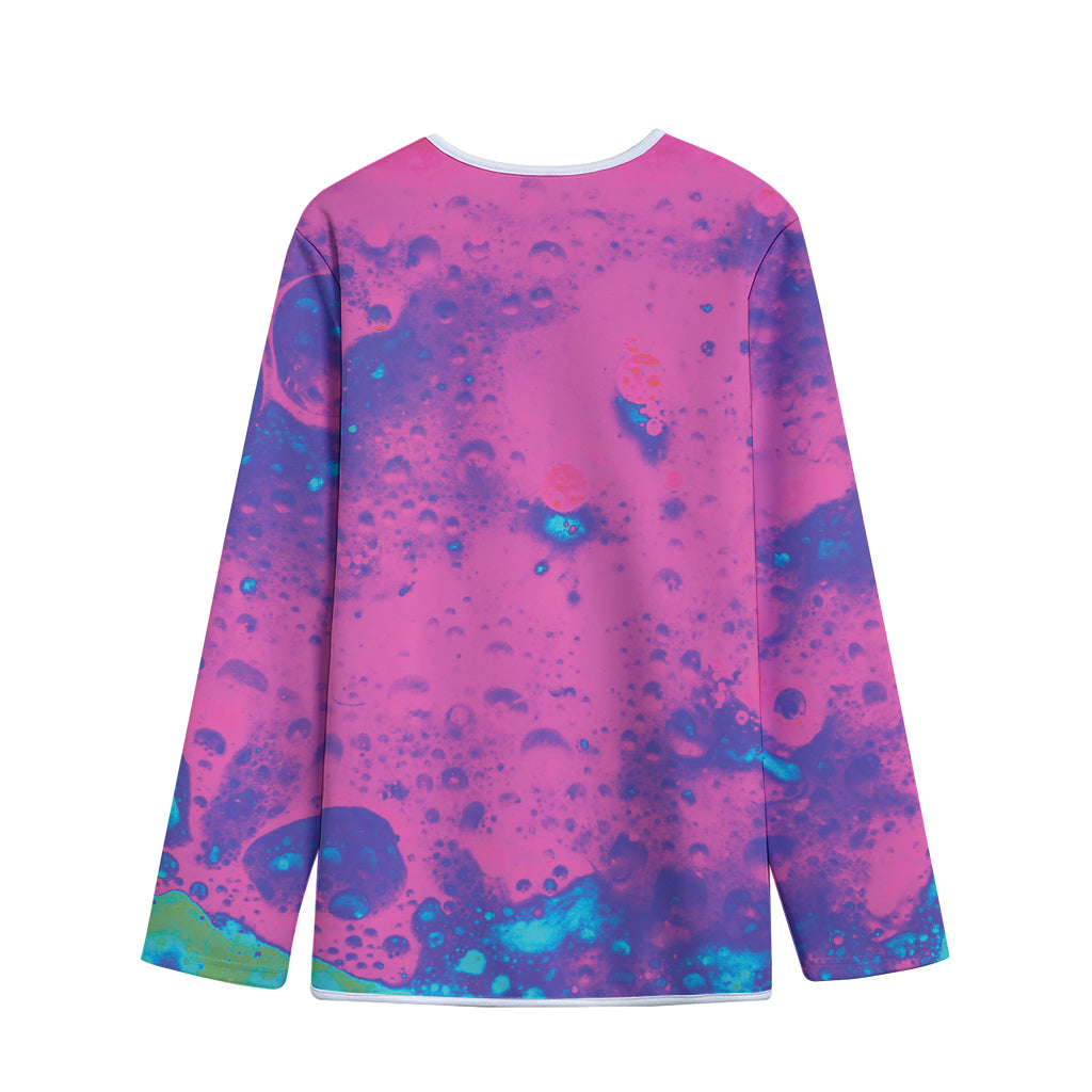 Pink And Blue Acid Melt Print Long Sleeve Short Coat