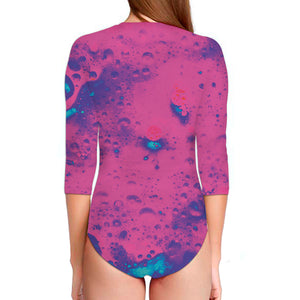 Pink And Blue Acid Melt Print Long Sleeve Swimsuit