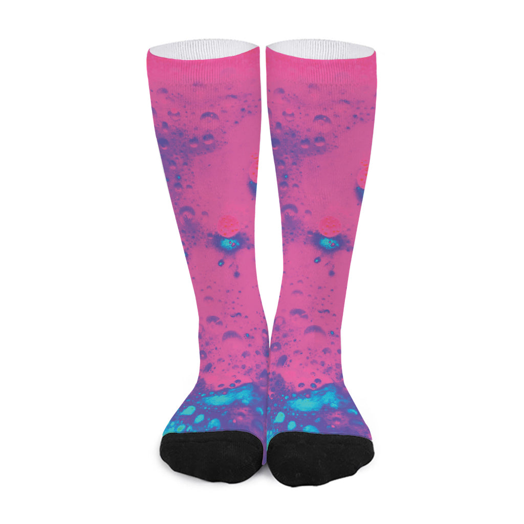 Pink And Blue Acid Melt Print Long Socks