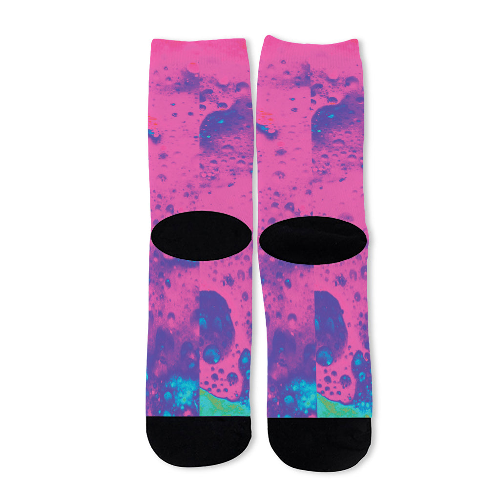 Pink And Blue Acid Melt Print Long Socks