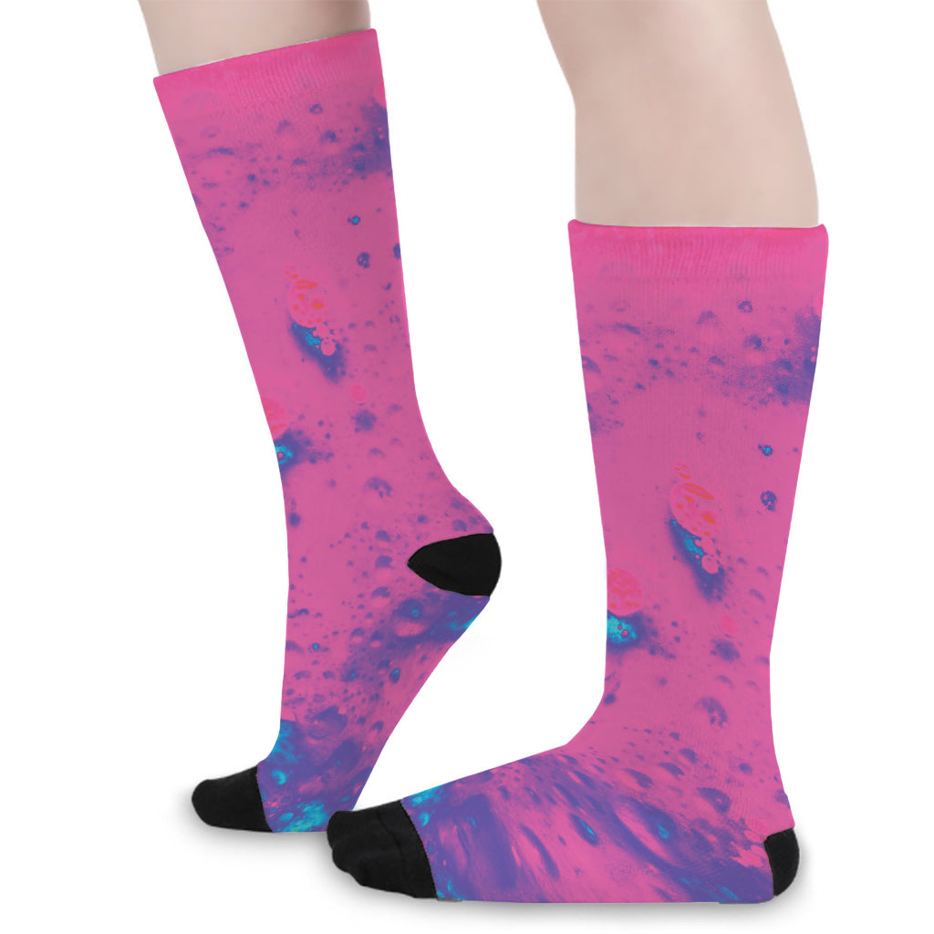 Pink And Blue Acid Melt Print Long Socks