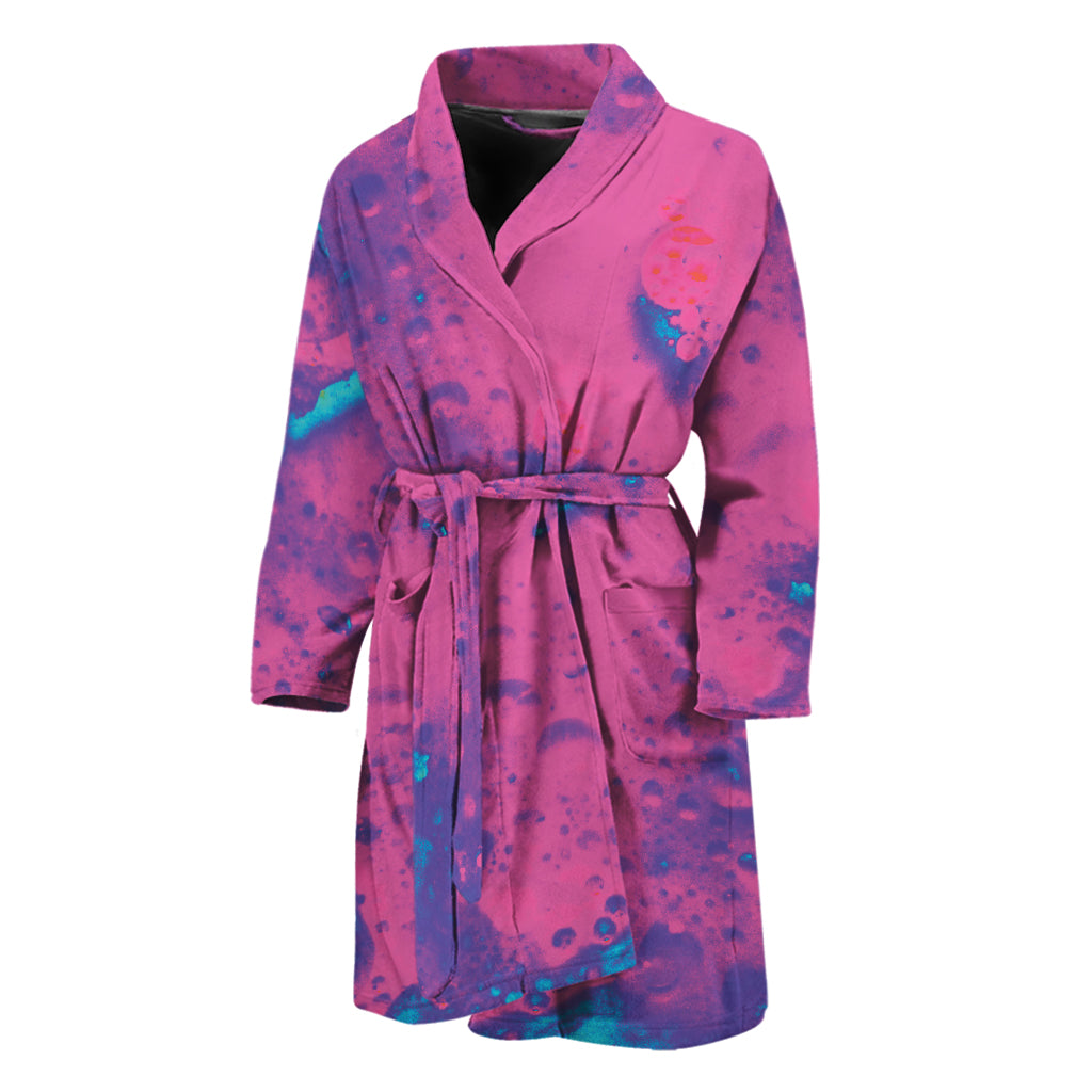 Pink And Blue Acid Melt Print Men's Bathrobe